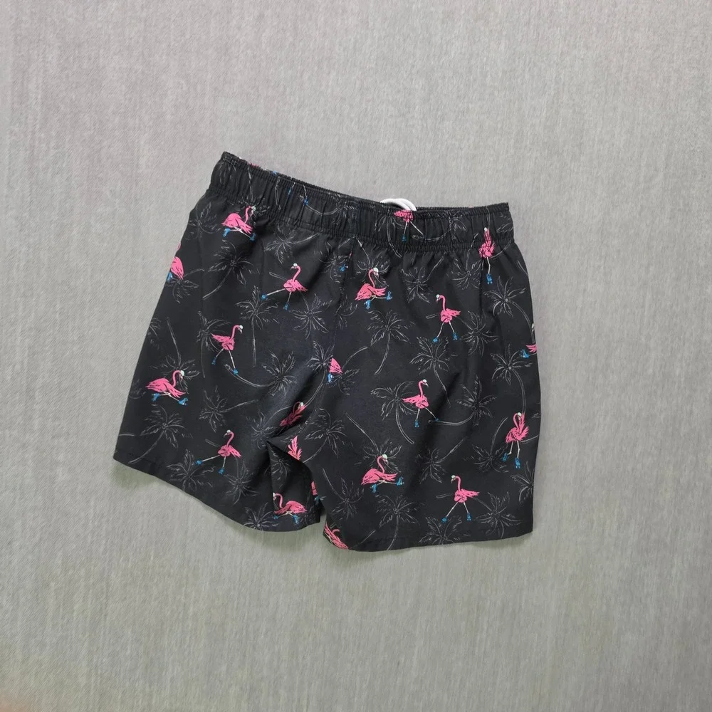 Hollister Swim Trunks Men XS Black Flamingo Roller Skate 4-Way Stretch Shorts